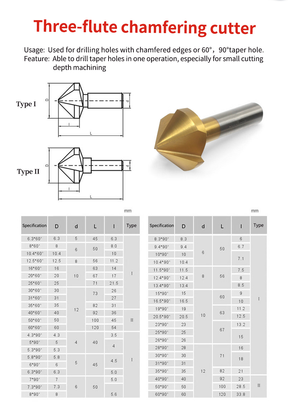 Broca de chaflán de acero al cobalto