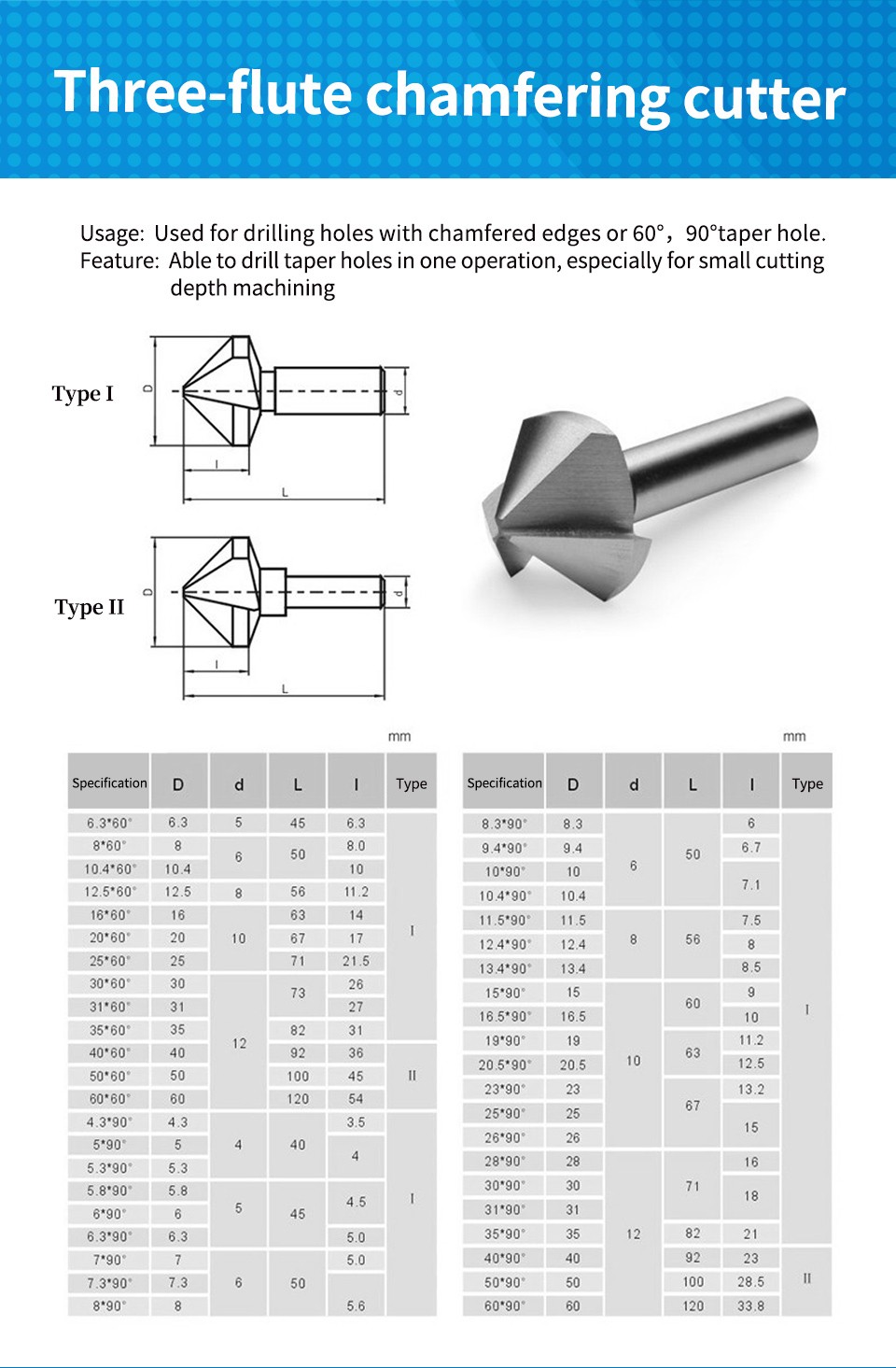 Chaflán de tres hojas de 6 mm